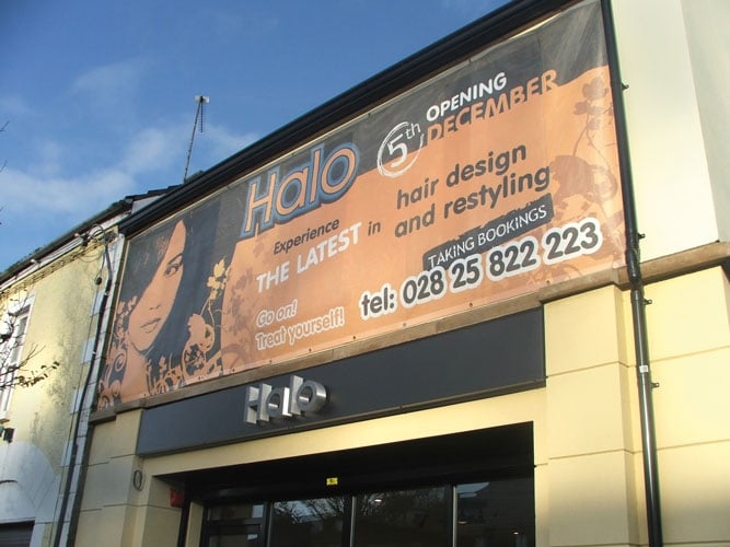 Mesh Advertising Banner for Halo Hairdressers